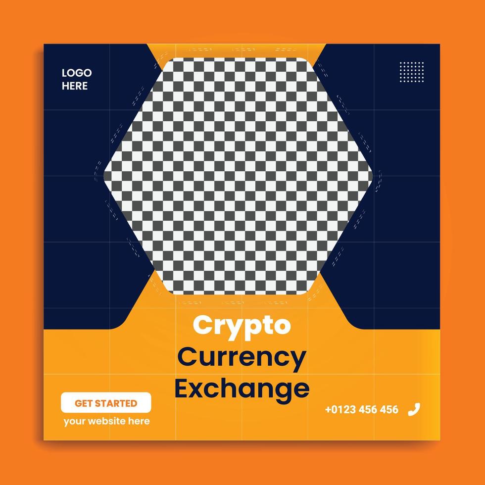 cryptocurrency social media post template design vector