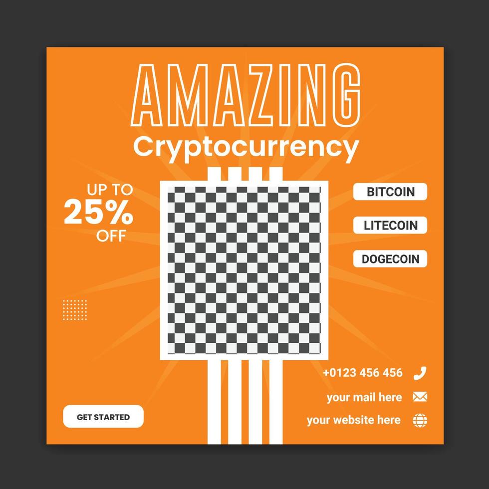 cryptocurrency social media post template design vector