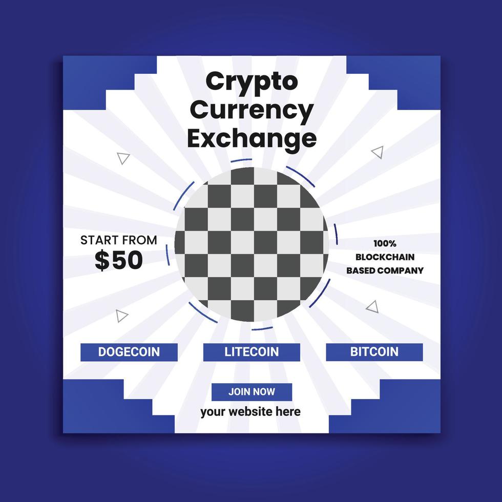 cryptocurrency social media post template design vector