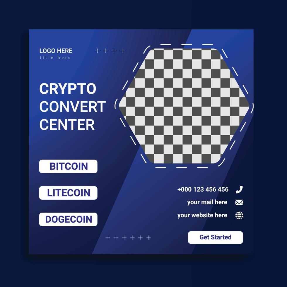 cryptocurrency social media post template design vector