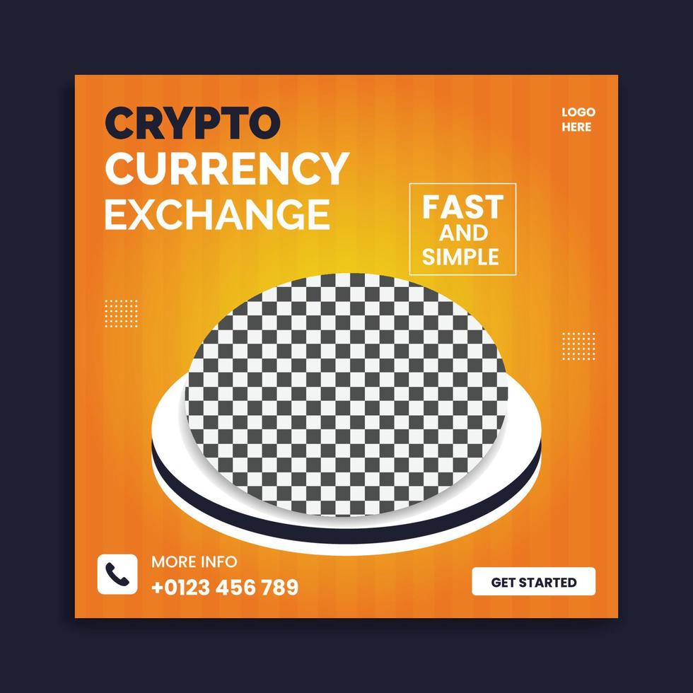 cryptocurrency social media post template design vector