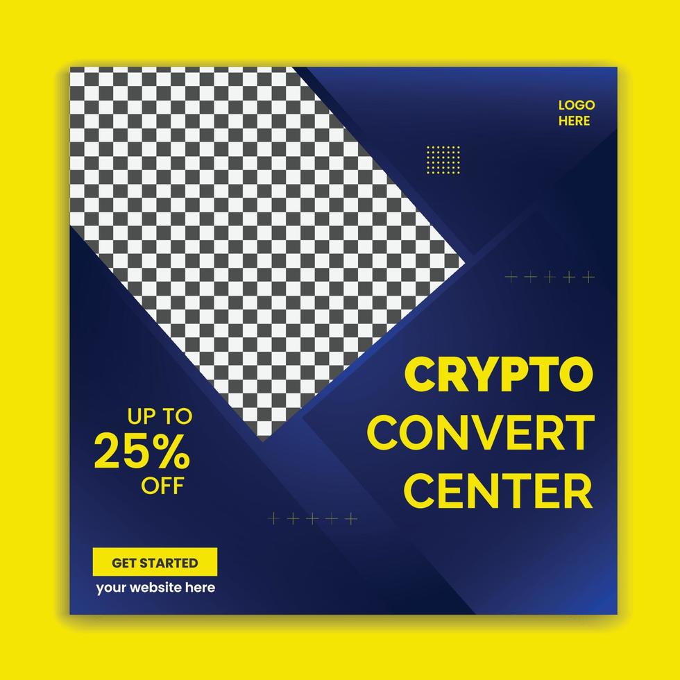 cryptocurrency social media post template design vector