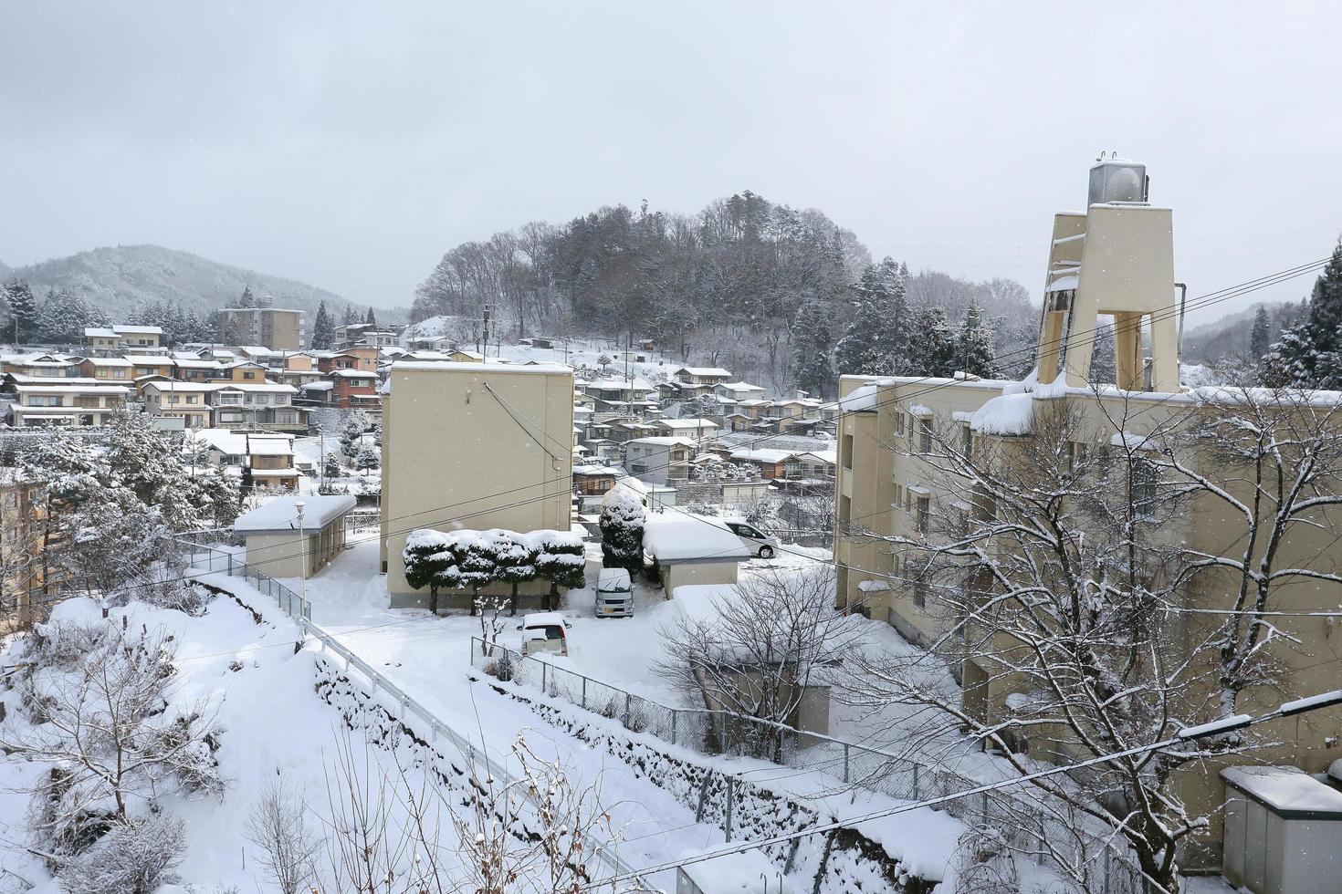 View of the city takayama in Japan in the snow photo