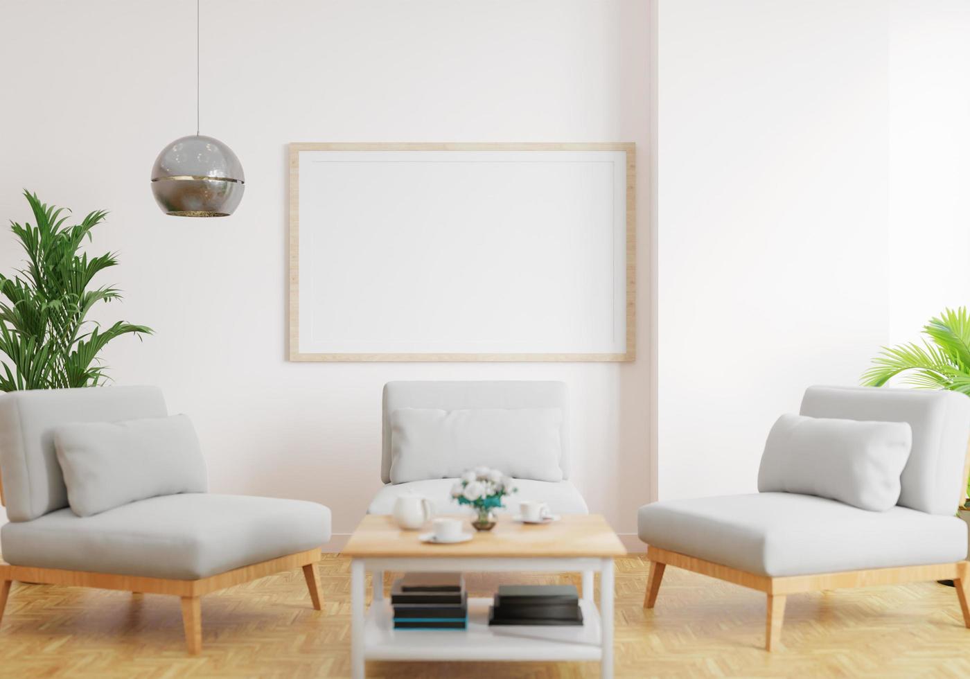 minimal interior style poster Mock up the living room wall. .copy space. 3D rendering. photo