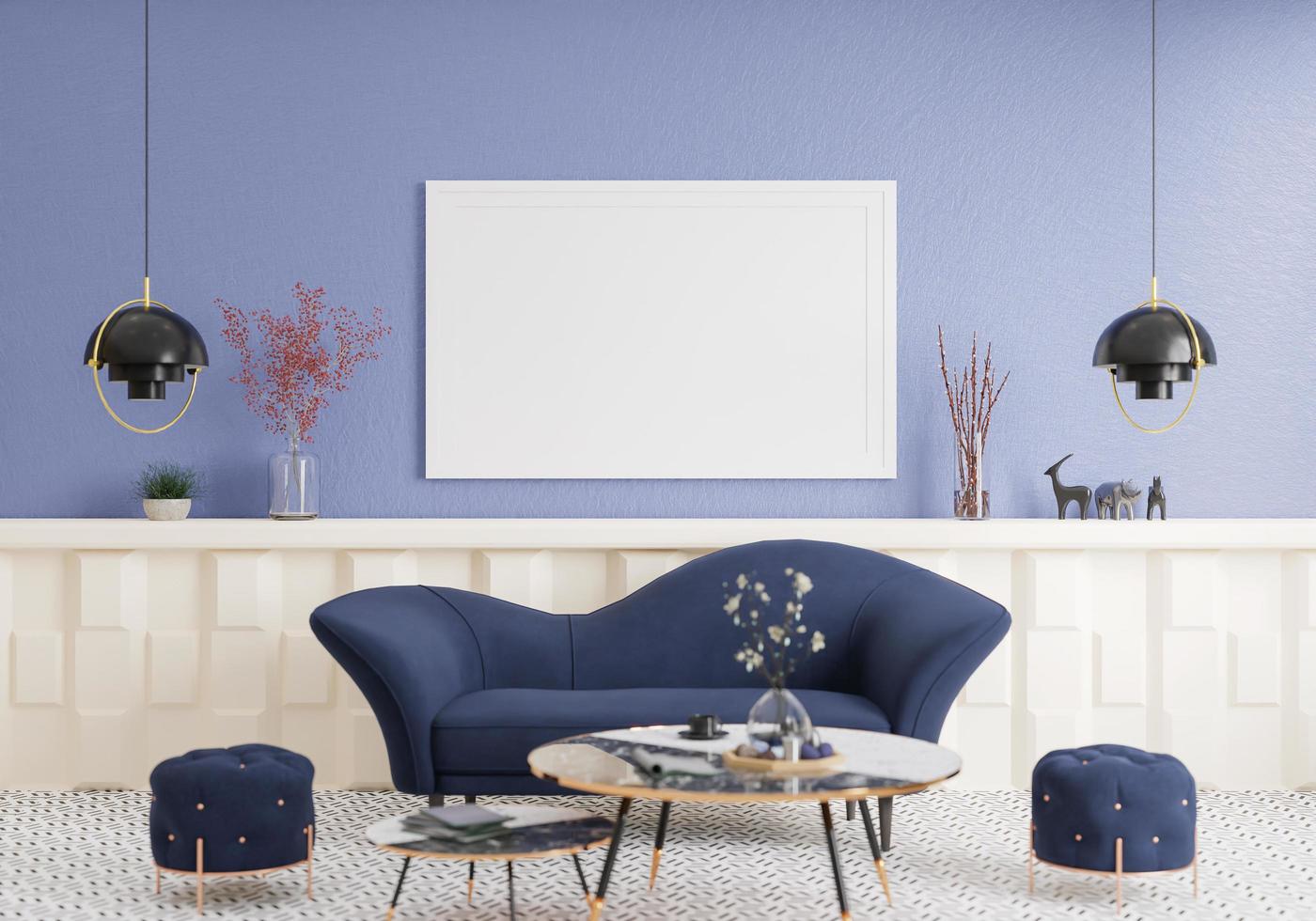 minimal interior style poster Mock up the living room wall. .copy space. 3D rendering. photo