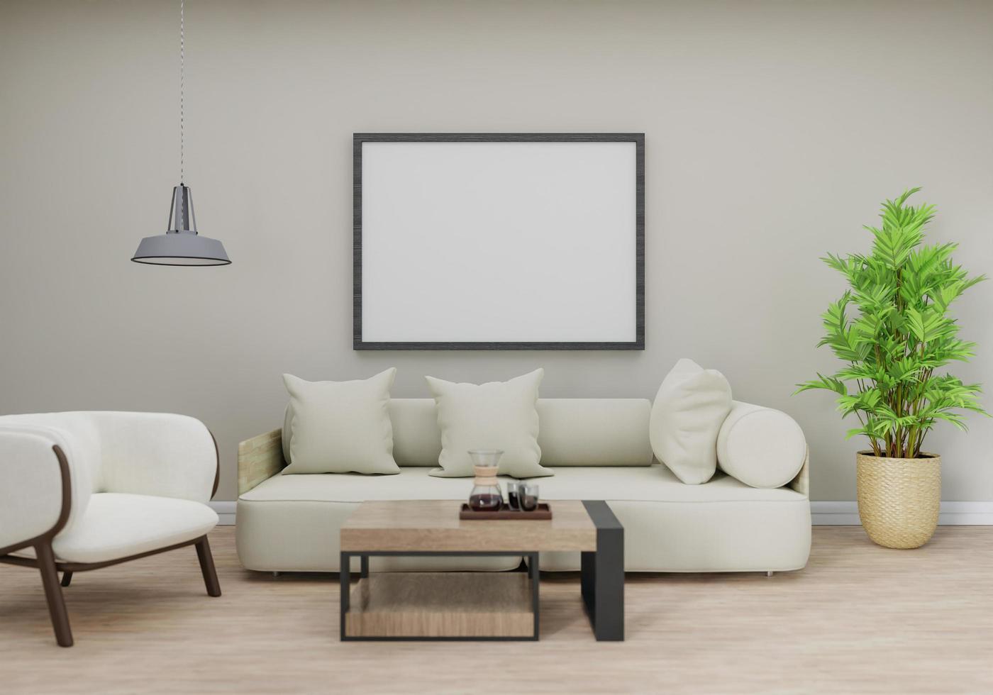 minimal interior style poster Mock up the living room wall. .copy space. 3D rendering. photo