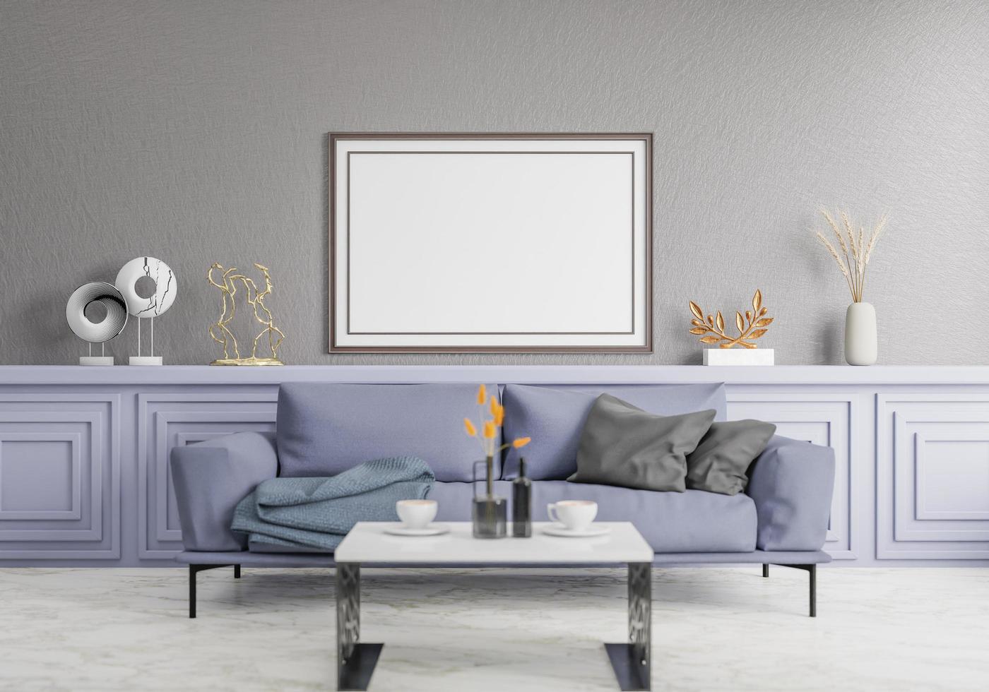 minimal interior style poster Mock up the living room wall. .copy space. 3D rendering. photo