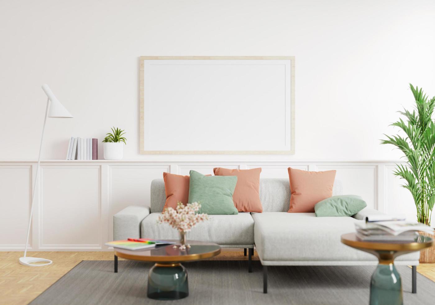 minimal interior style poster Mock up the living room wall. .copy space. 3D rendering. photo