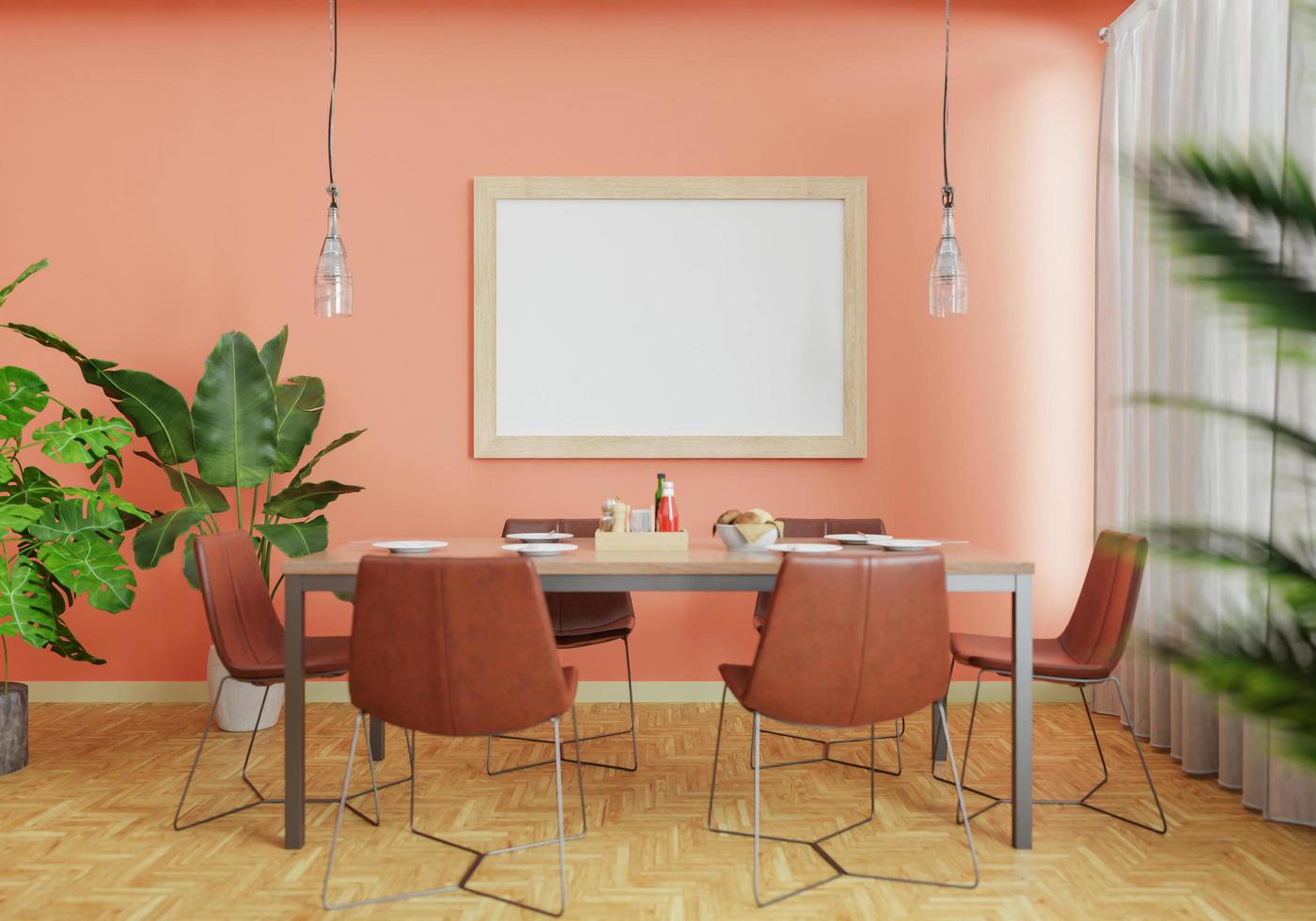 minimal interior style poster Mock up the living room wall. .copy space. 3D rendering. photo