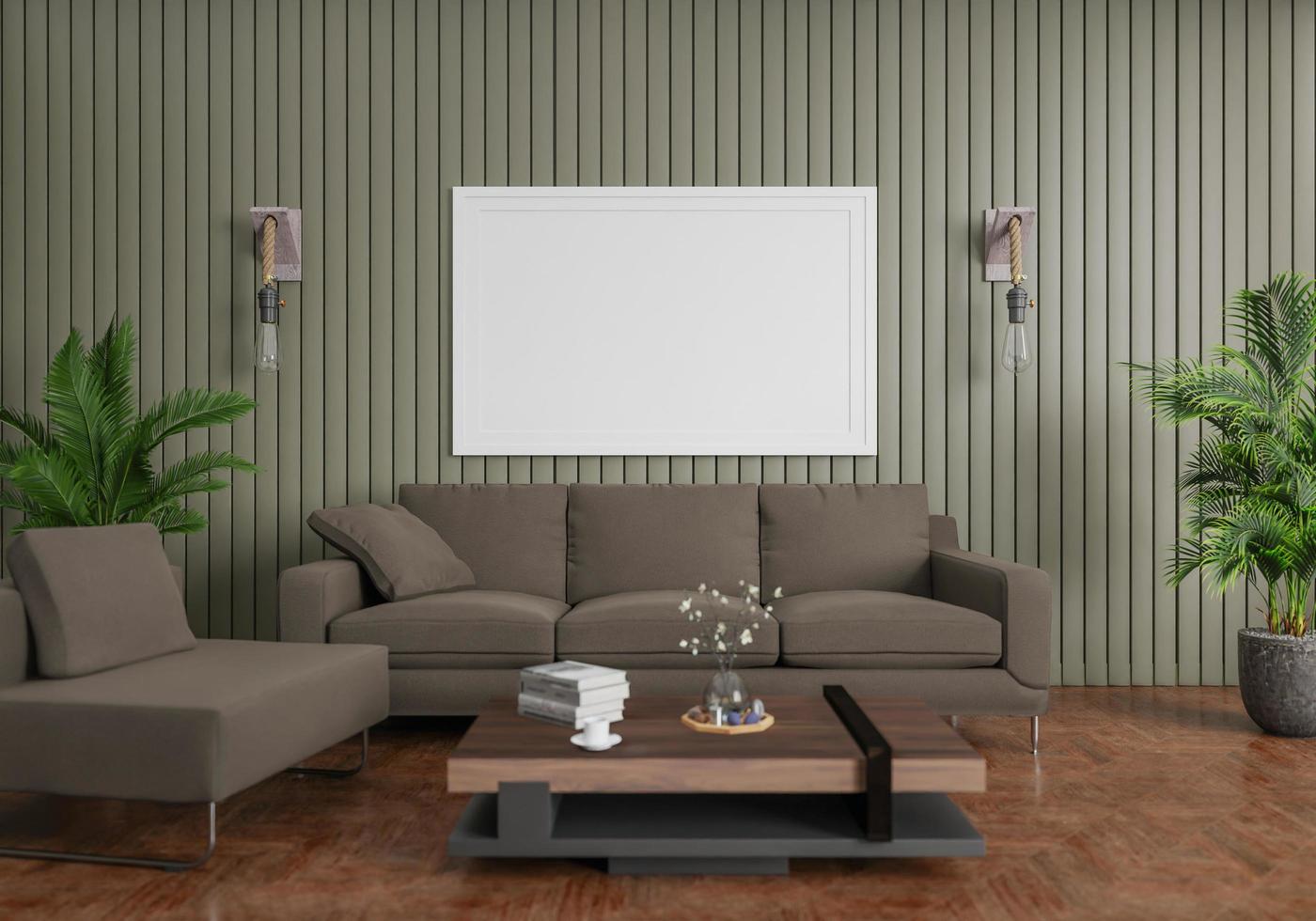 minimal interior style poster Mock up the living room wall. .copy space. 3D rendering. photo