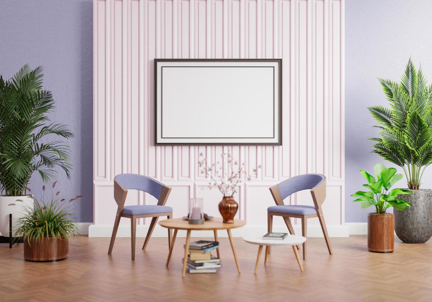 minimal interior style poster Mock up the living room wall. .copy space. 3D rendering. photo