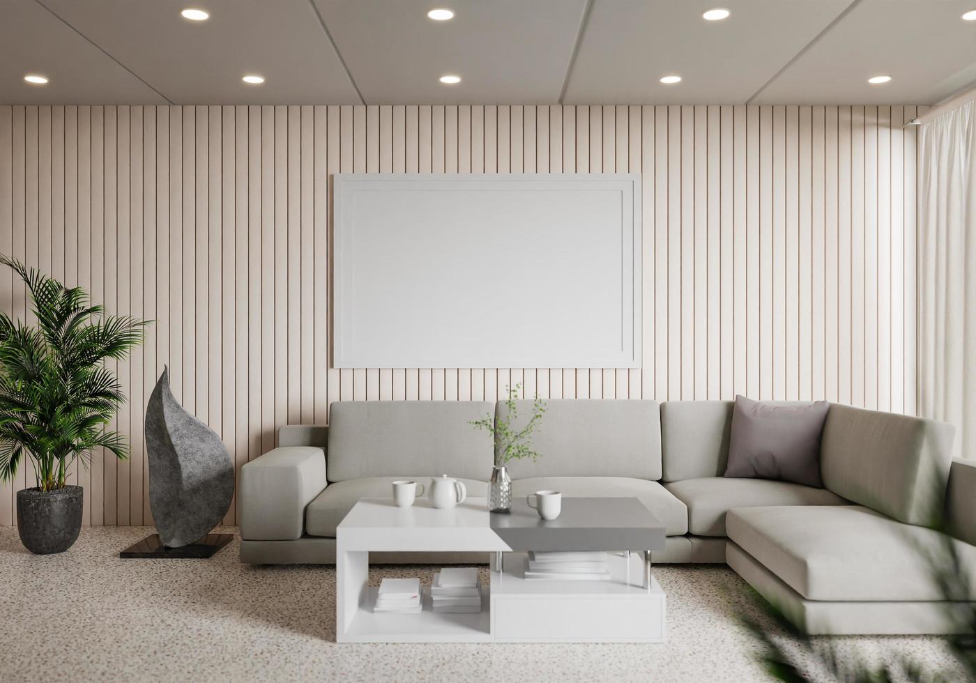 minimal interior style poster Mock up the living room wall. .copy space. 3D rendering. photo