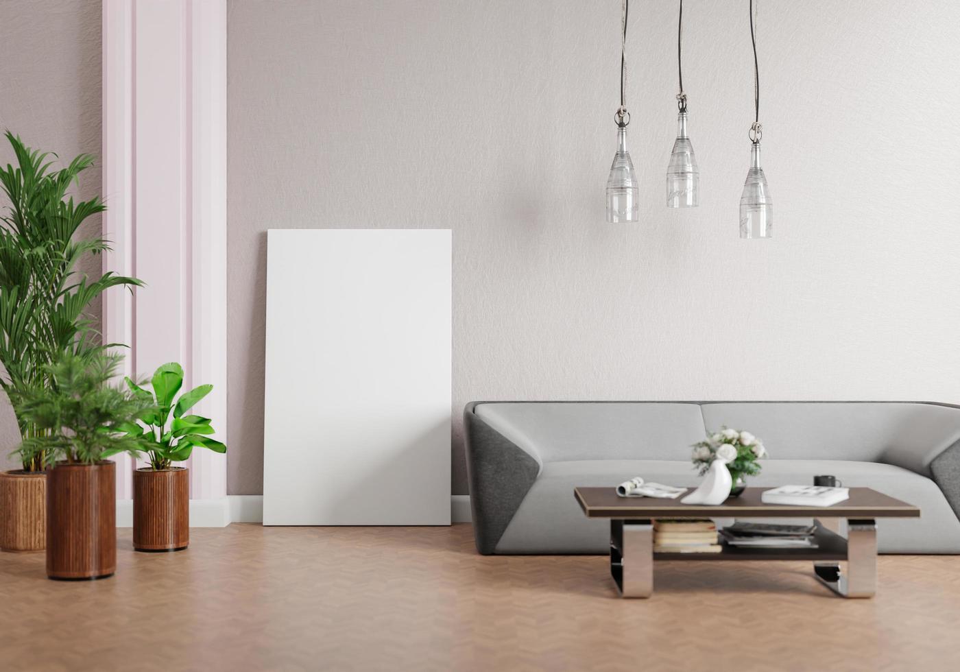 minimal interior style poster Mock up the living room wall. .copy space. 3D rendering. photo