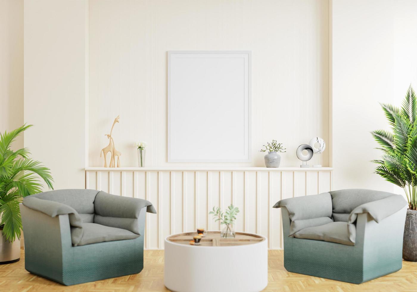 minimal interior style poster Mock up the living room wall. .copy space. 3D rendering. photo
