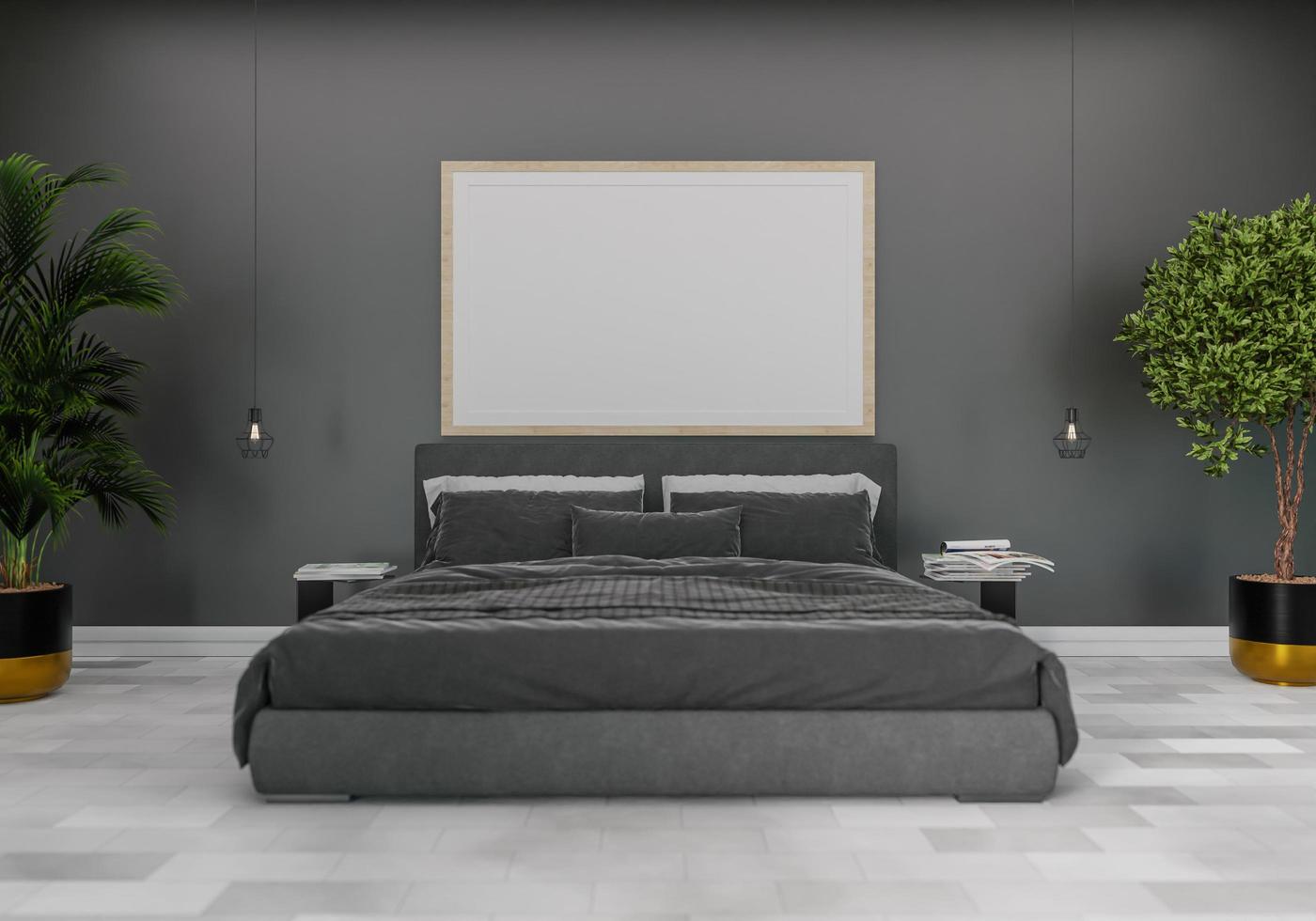 minimal interior style poster Mock up the living room wall. .copy space. 3D rendering. photo