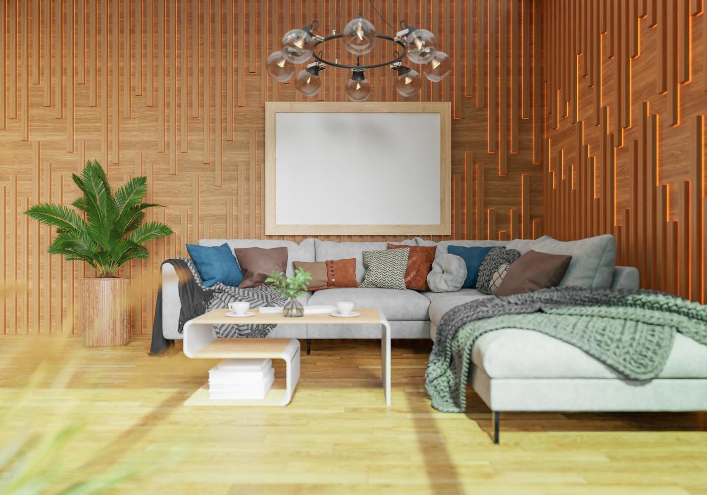 póster de estilo interior mínimo que se burla de la pared de la sala de estar. .copiar espacio. representación 3d foto