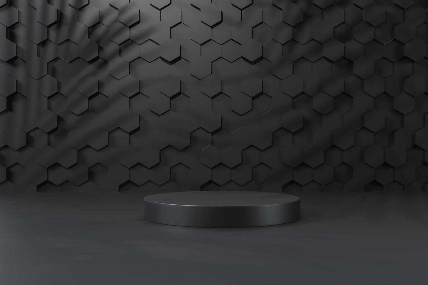 Black product background stand or podium pedestal on advertising display with blank backdrops. 3D rendering. photo
