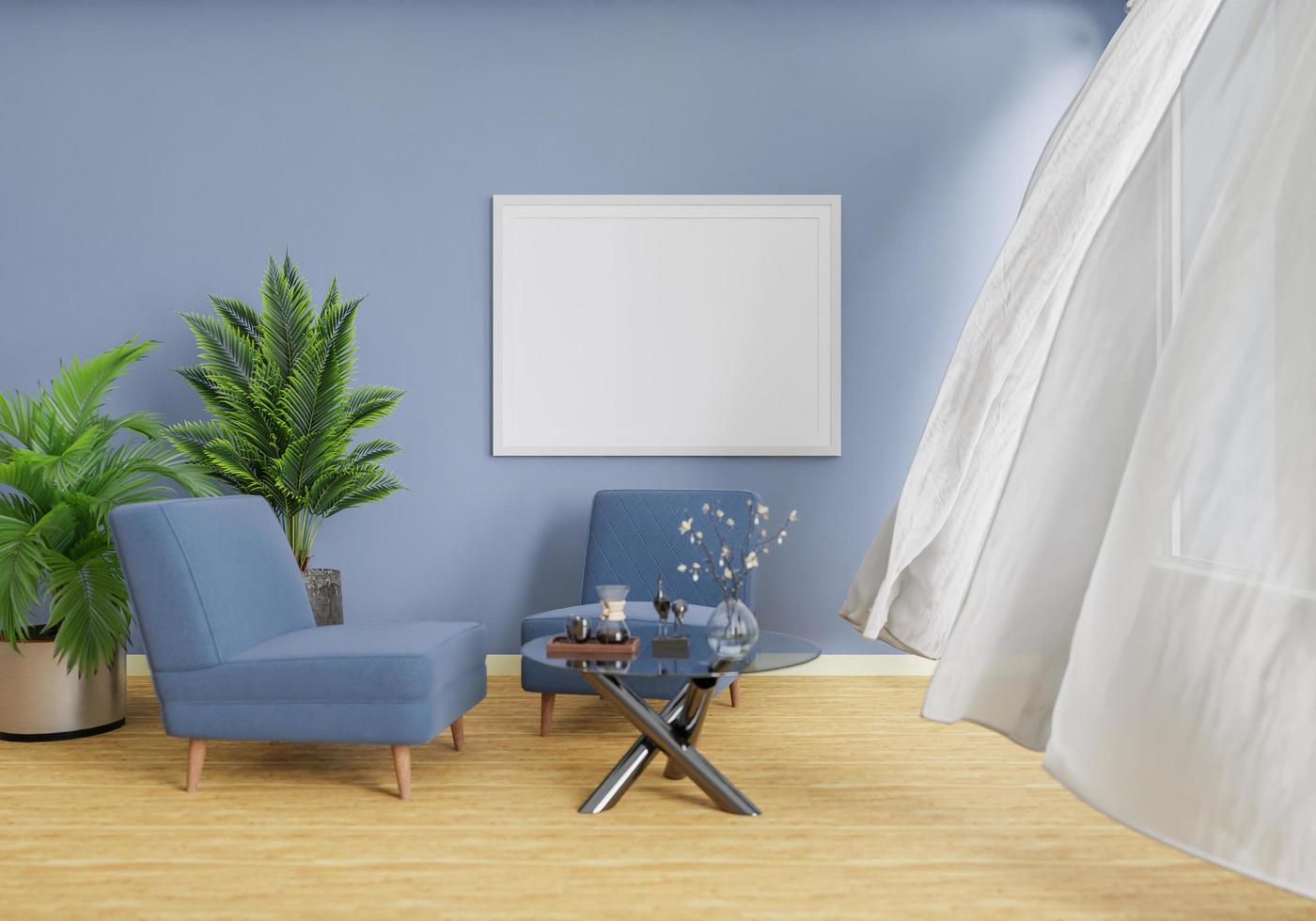 minimal interior style poster Mock up the living room wall. .copy space. 3D rendering. photo