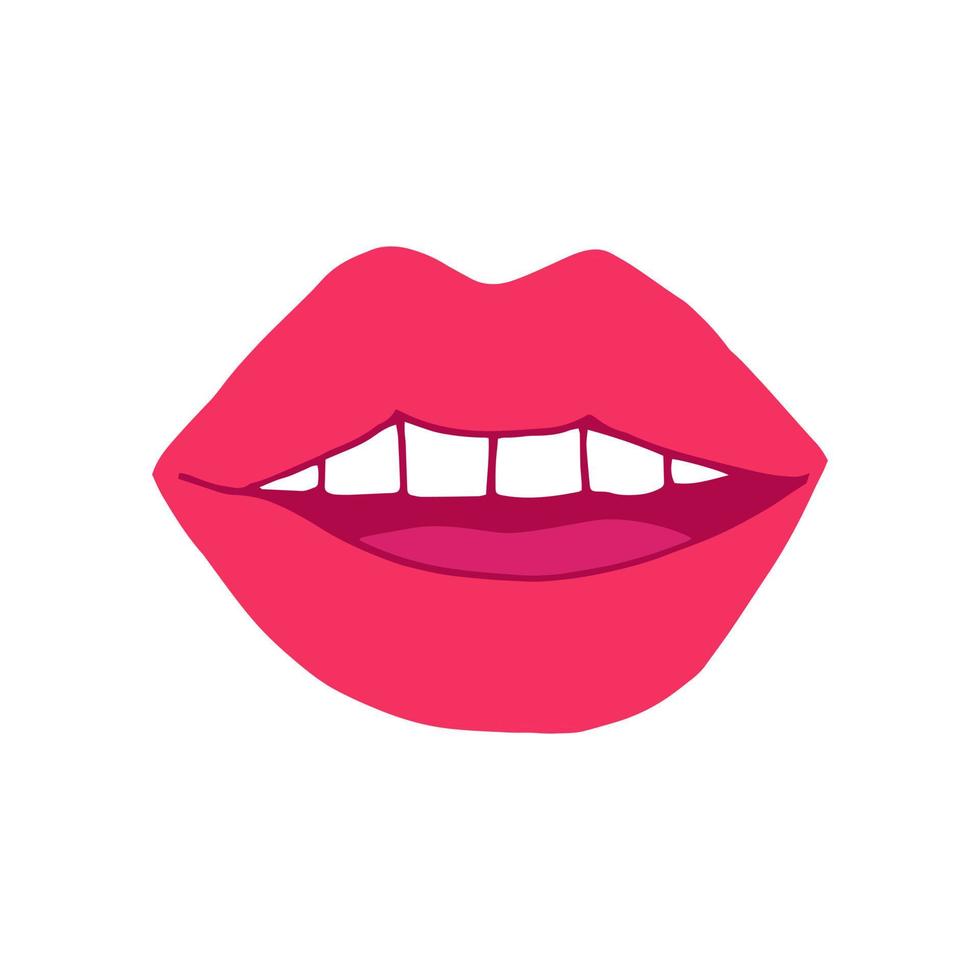 lips with pink lipstick icon. mouth illustration hand drawn in cartoon style vector