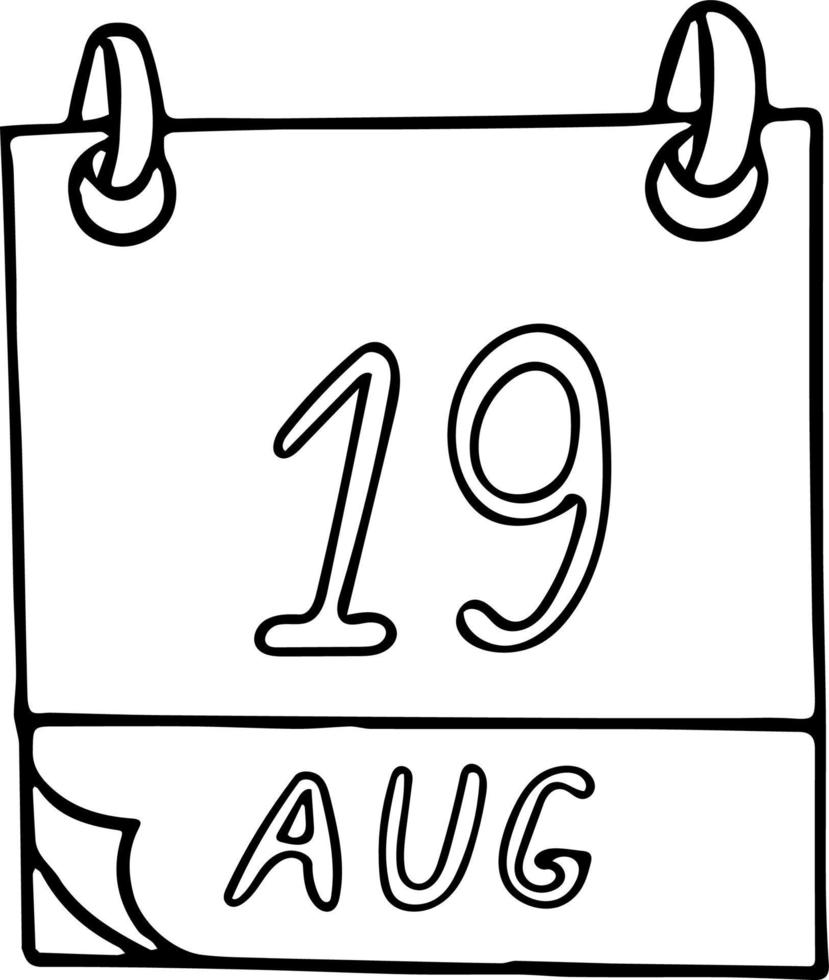 calendar hand drawn in doodle style. August 19. World Photography Day, Humanitarian, date. icon, sticker element for design. planning, business holiday vector