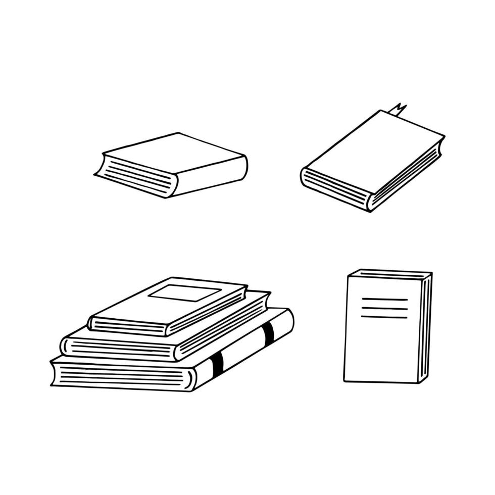 conjunto de libros dibujados a mano en estilo garabato. vector, minimalismo, monocromo. aprendizaje, conocimiento, lectura de cuentos cuento de hadas vector