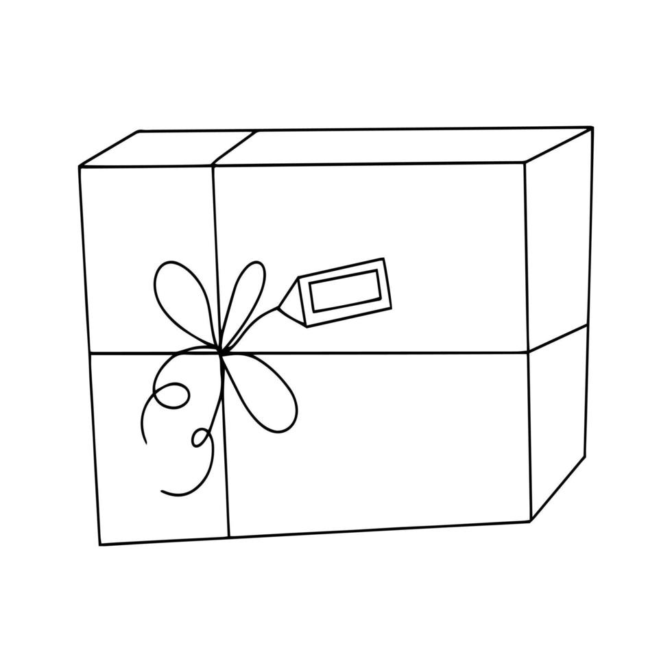 gift box with ribbon and bow isolated on white. hand drawn in doodle style vector