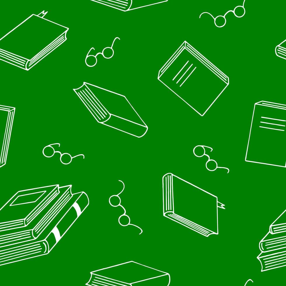 books and glasses seamless pattern hand drawn in doodle style. , minimalism, sketch. wallpaper, textile, wrapping paper, background reading education bookstore science vector