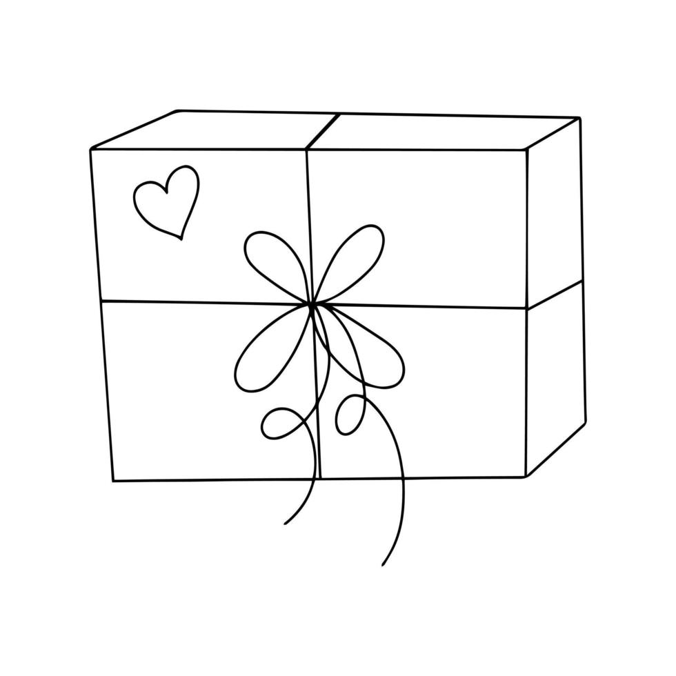 gift box with ribbon and bow isolated on white. hand drawn in doodle style vector