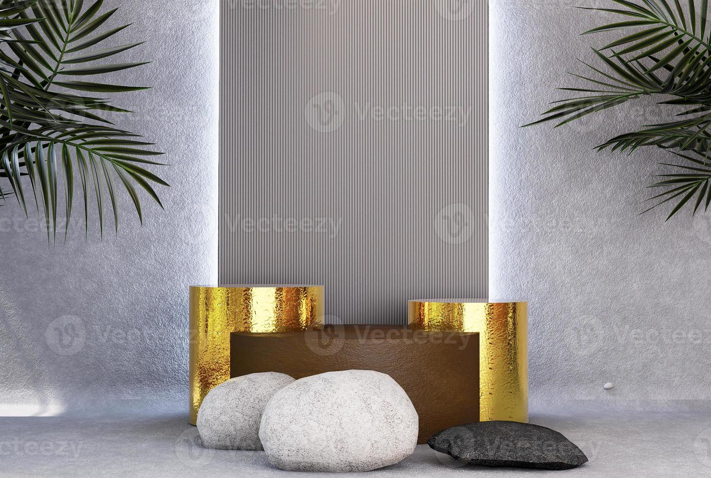 Product presentation podium with abstract background and stones. photo