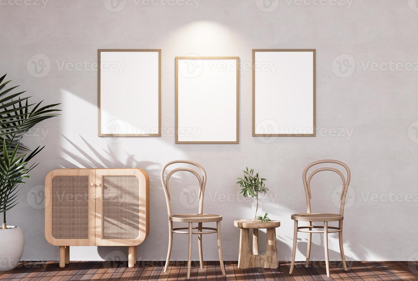Empty room of Set of 3 photo frame with Furniture and fixture with neutral tones