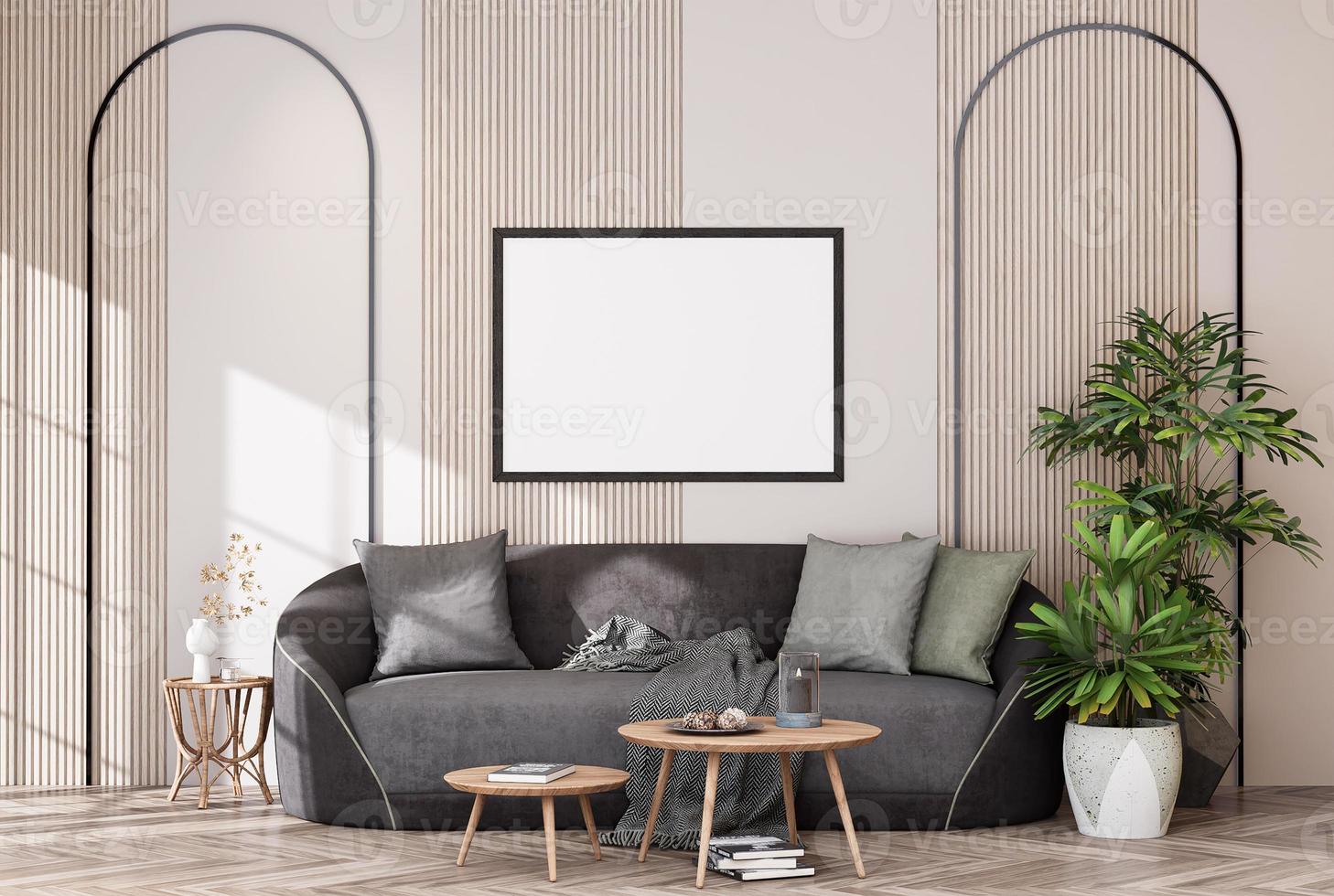 Mock up poster frame in modern interior background photo