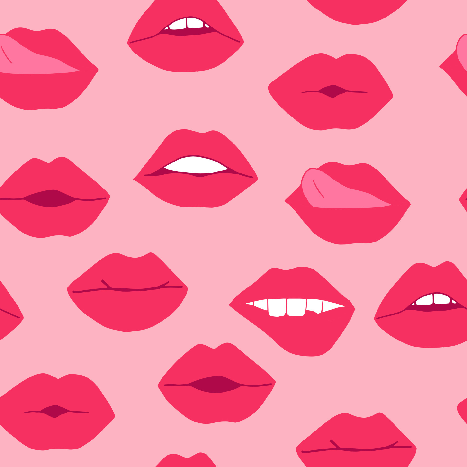 lips with pink lipstick seamless pattern. mouth illustration hand drawn