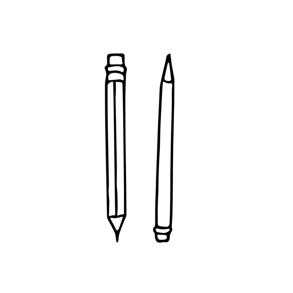 pencils with eraser hand drawn in doodle scandinavian minimalism style. icon, sticker, set of elements. school, teaching, drawing, writing, stationery, tool vector