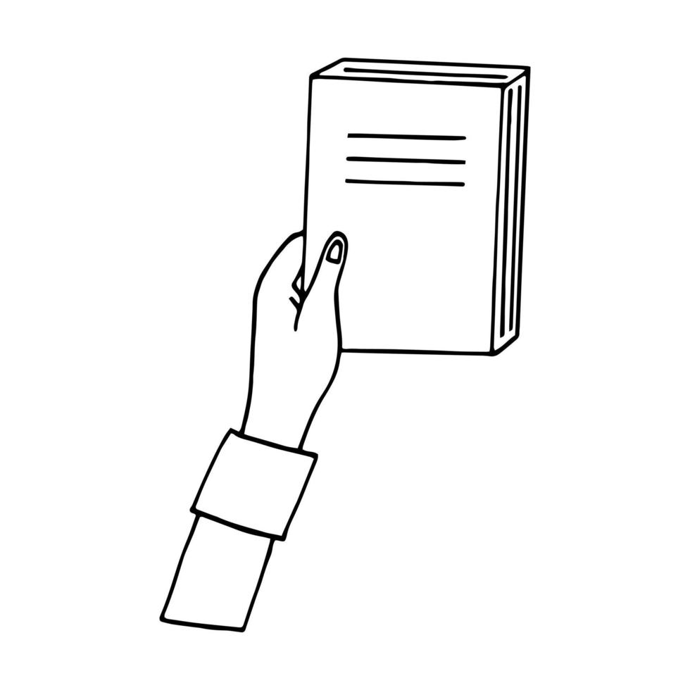 The book is in the hand. Illustration in doodle style. vector