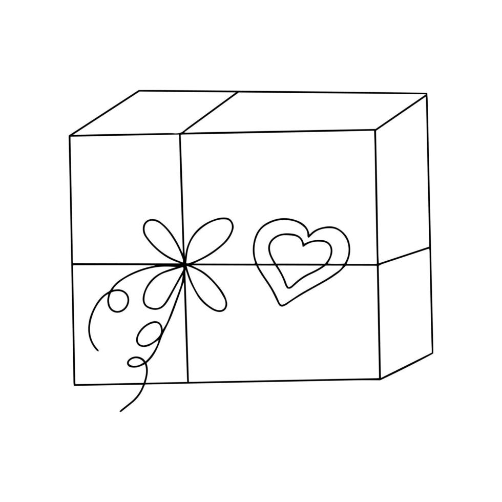 gift box with ribbon and bow isolated on white. hand drawn in doodle style vector