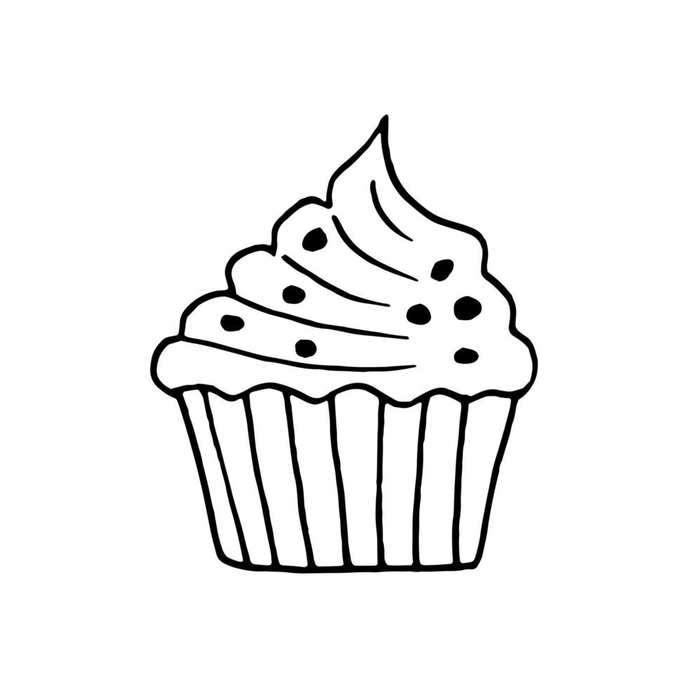 cupcake hand drawn in doodle style. sweet holiday dessert vector