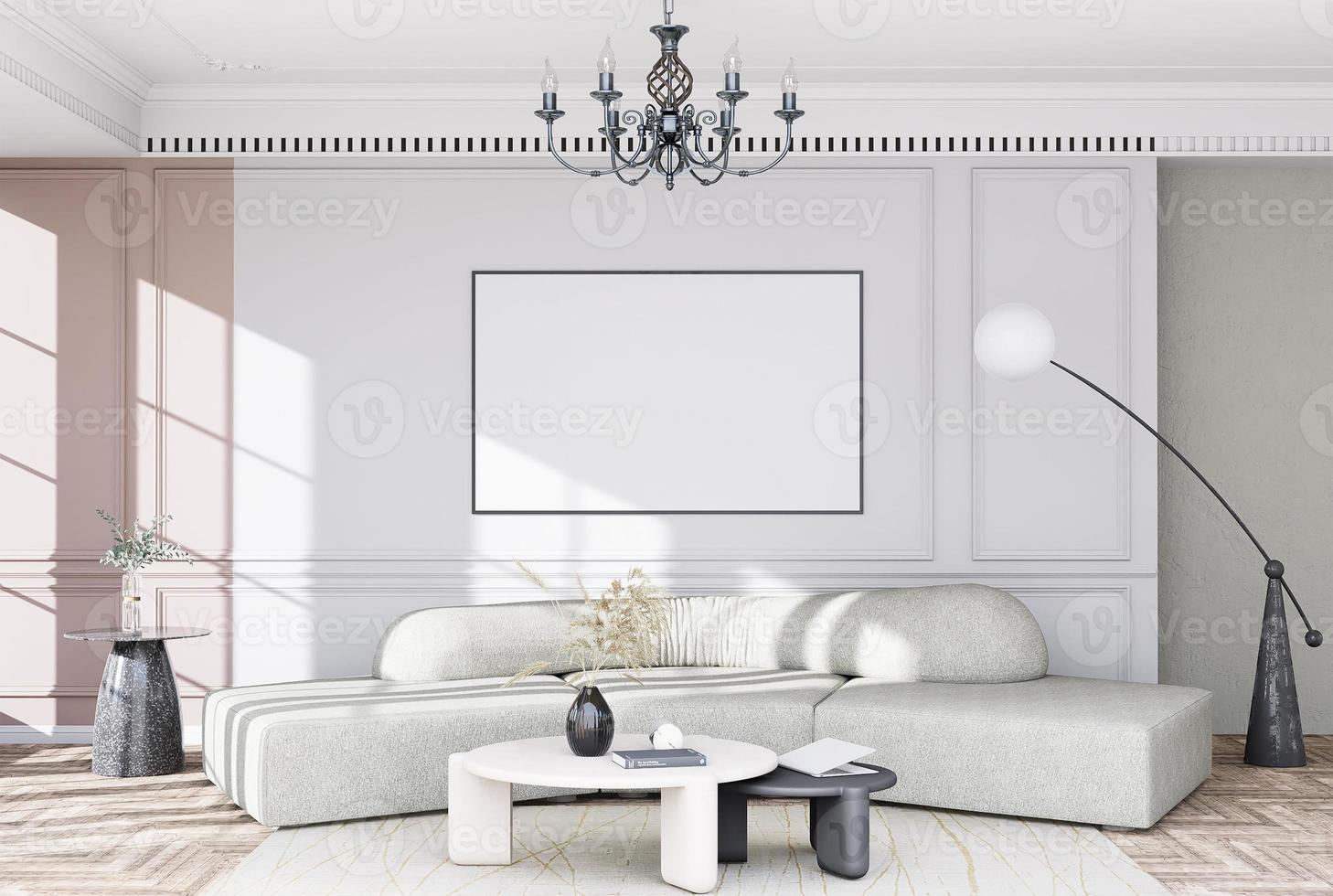 Mock up poster frame in modern interior background photo