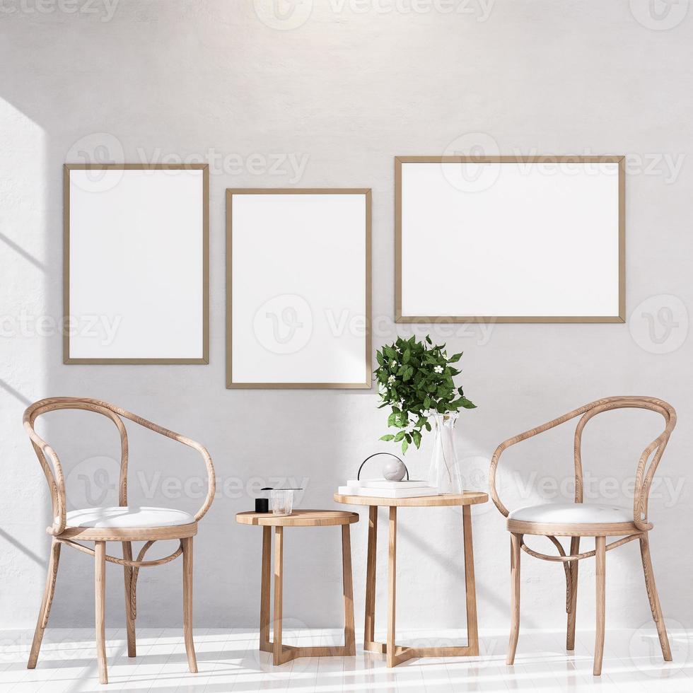 Empty room of Set of 3 photo frame with Furniture and fixture with neutral tones