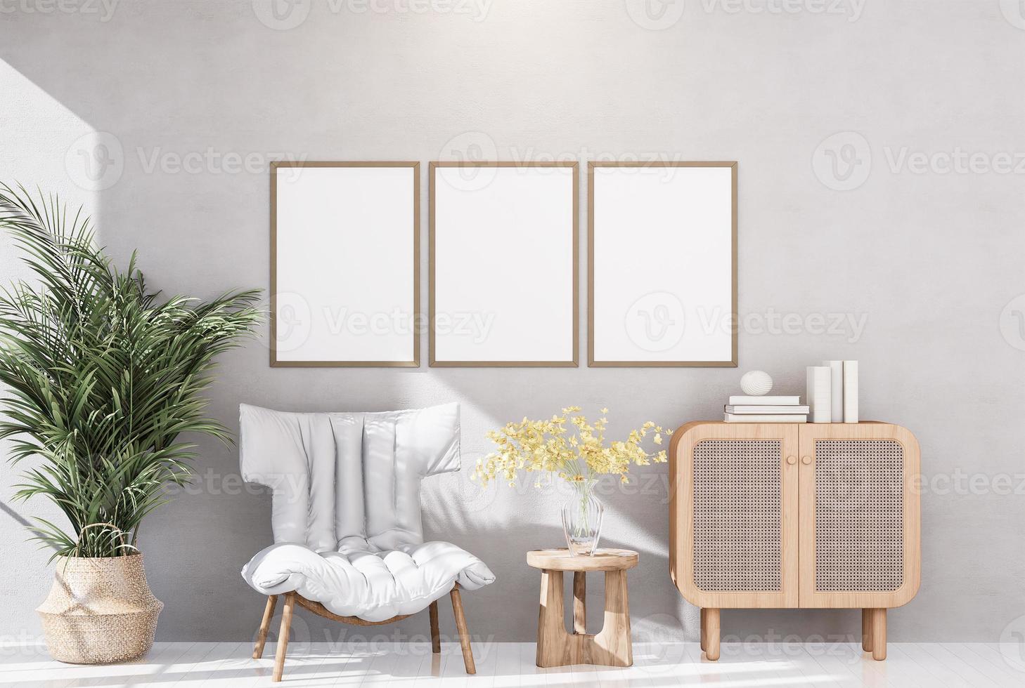 Empty room of Set of 3 photo frame with Furniture and fixture with neutral tones