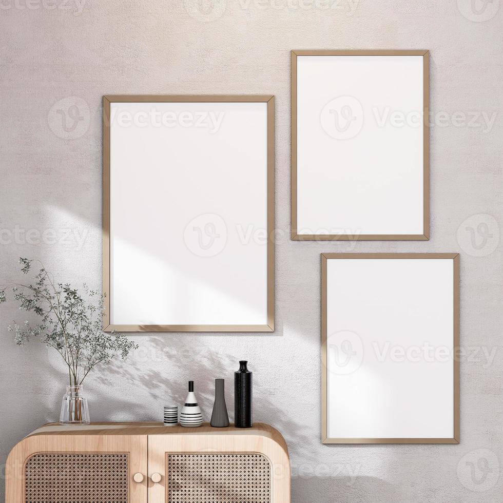 Empty room of Set of 3 photo frame with Furniture and fixture with neutral tones