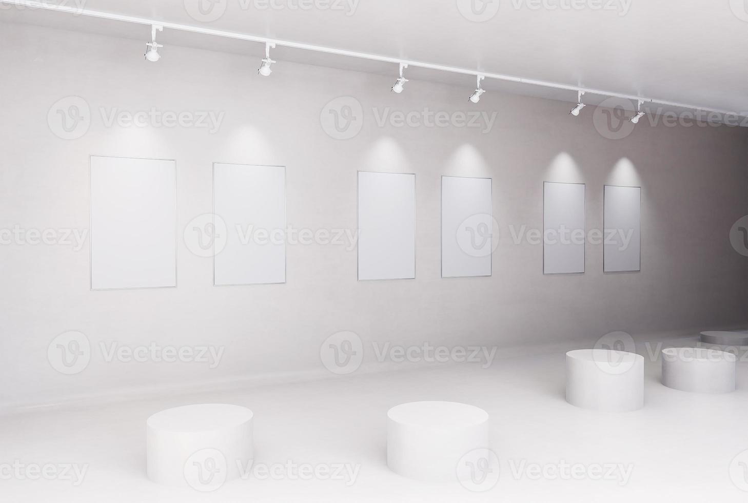 Empty room interior with white canvas in the gallery. photo