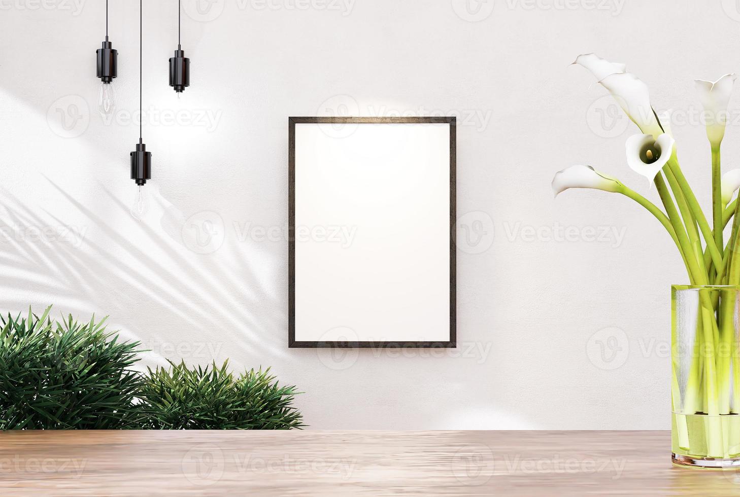 Empty room photo frame with wall paint, interior background image.