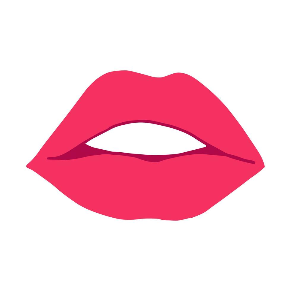 lips with pink lipstick icon. mouth illustration hand drawn in cartoon style vector