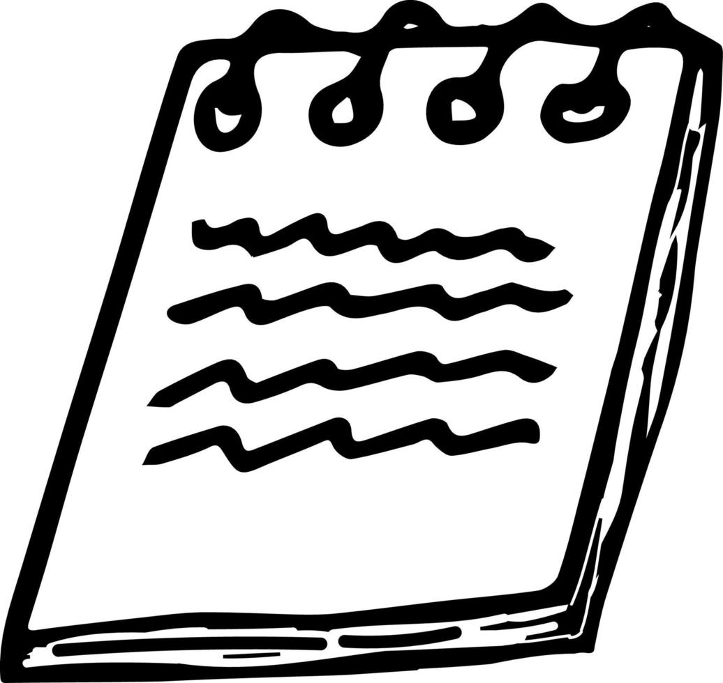 notepad on spiral rings with notes hand drawn in doodle style. Scandinavian simple monochrome. single element, icon, sticker. vector