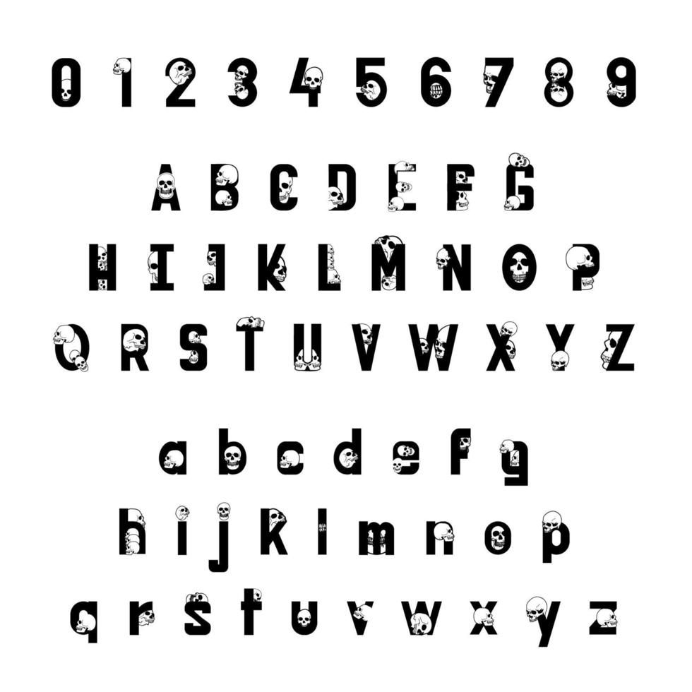 Skull Halloween alphabet display font. vector