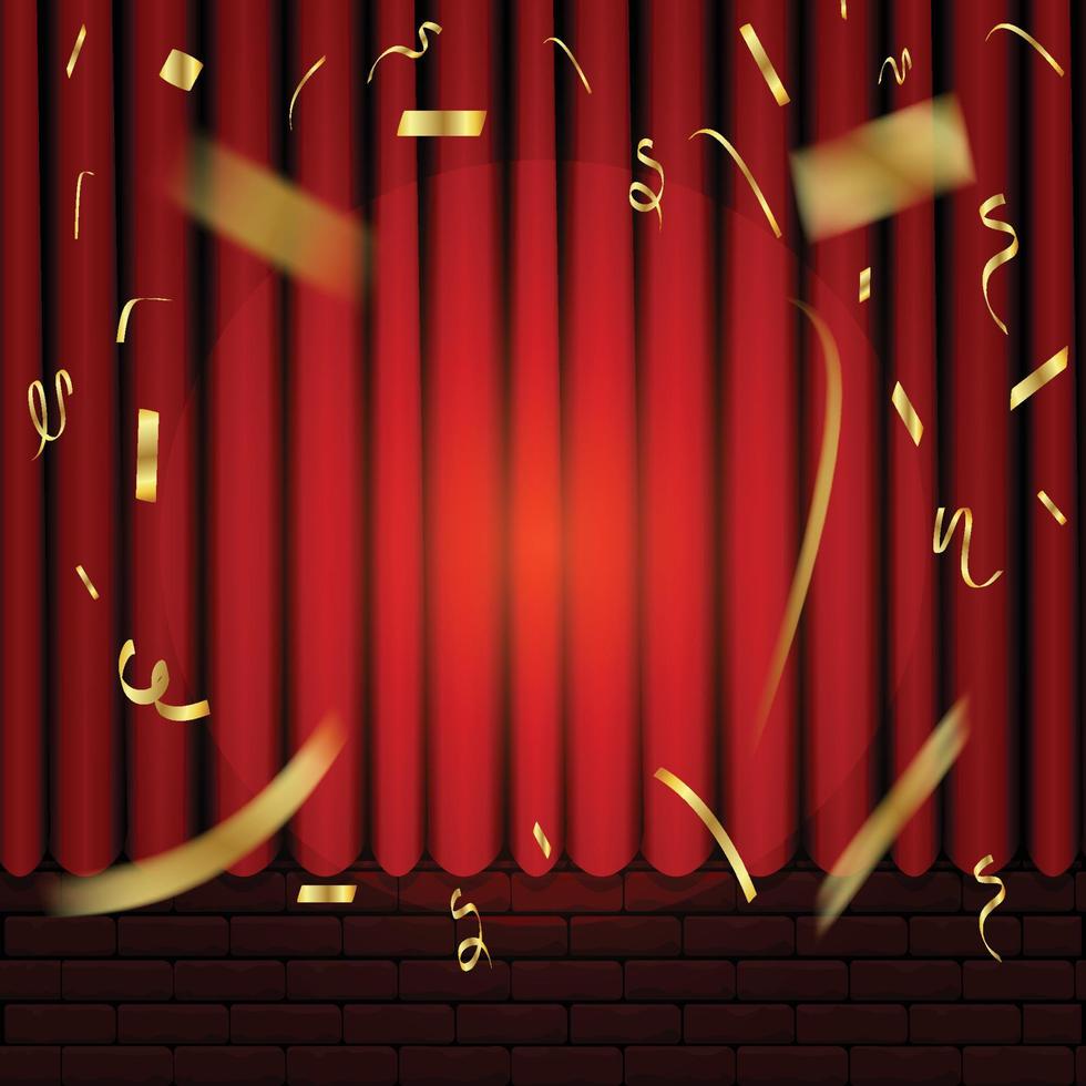Curtain with Golden Confetti and Spotlight vector