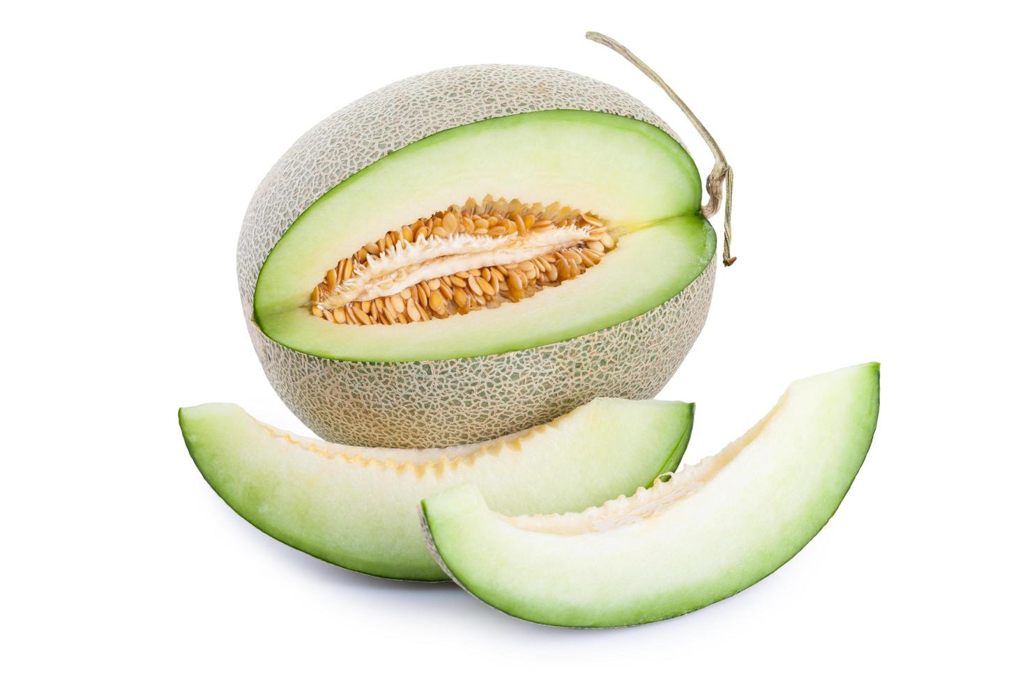 green melon fruit isolated on white background photo