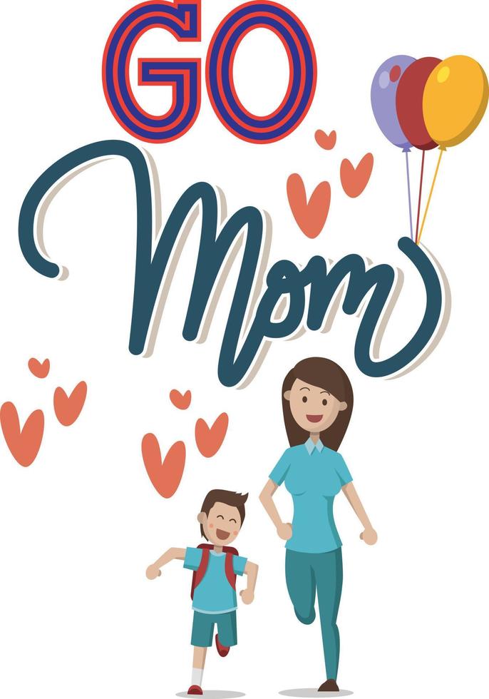 Print happy cute kid boy go mom to school vector