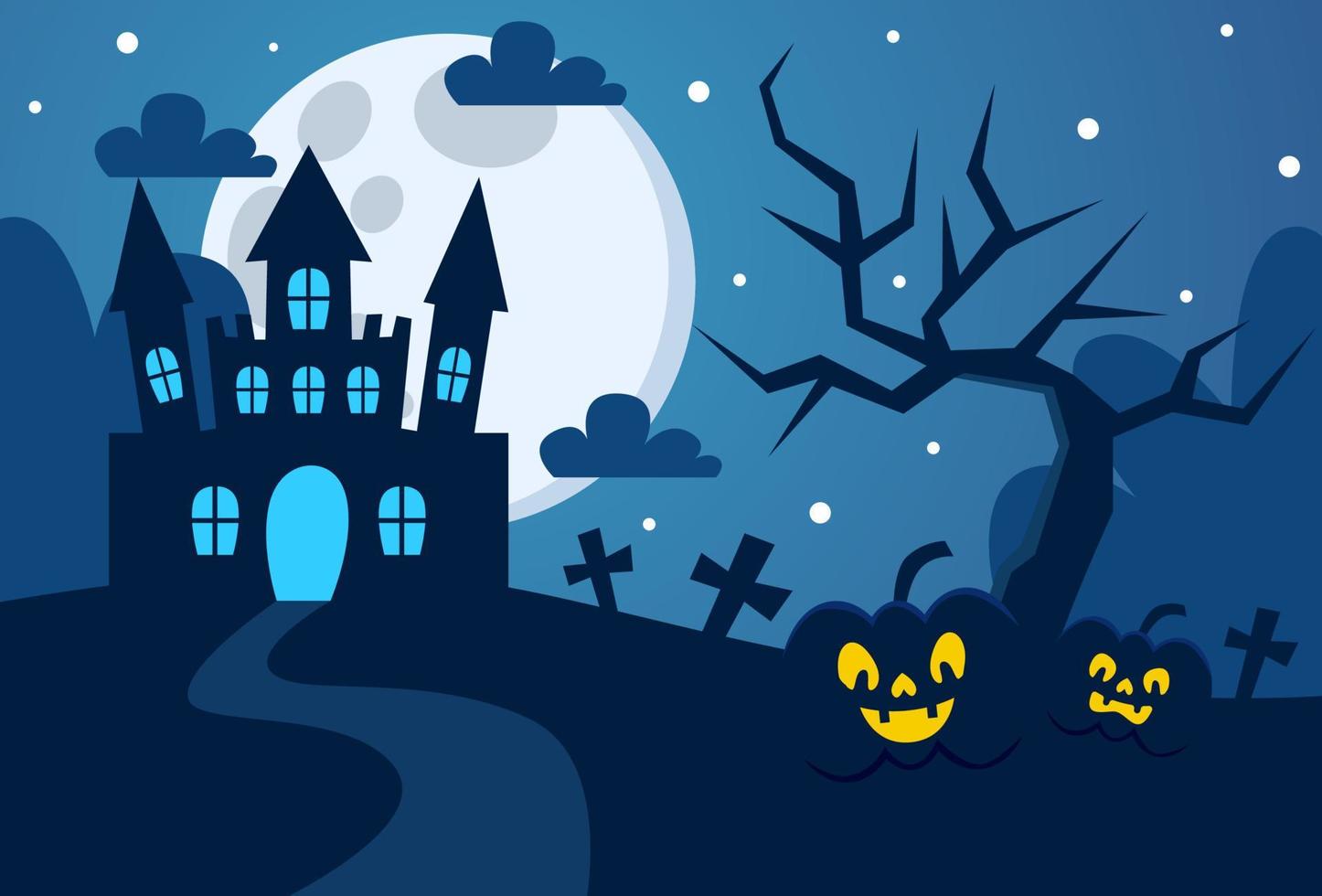 happy halloween background design in blue color for cover, banner and more. vector