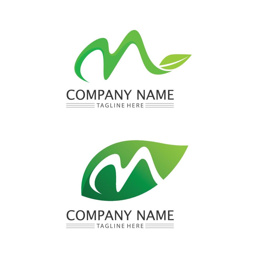 Tree leaf vector and green logo design friendly concept